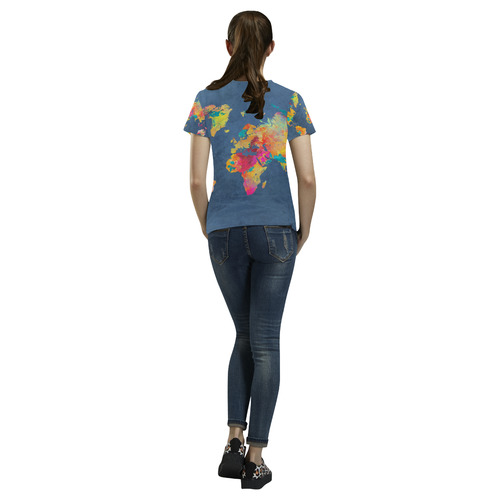 world map 18 All Over Print T-Shirt for Women (USA Size) (Model T40)