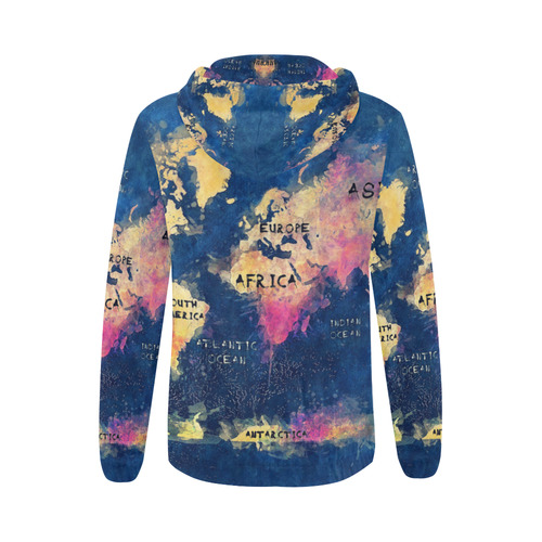 world map oceans and continents All Over Print Full Zip Hoodie for Women (Model H14)