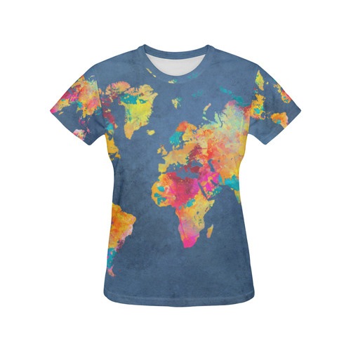 world map 18 All Over Print T-Shirt for Women (USA Size) (Model T40)