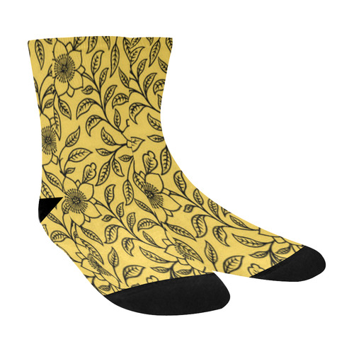 Vintage Lace Floral Primrose Yellow Crew Socks