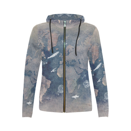 world map 26 All Over Print Full Zip Hoodie for Women (Model H14)