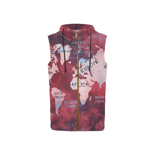 world map All Over Print Sleeveless Zip Up Hoodie for Women (Model H16)