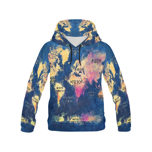 world map oceans and continents All Over Print Hoodie for Women (USA Size) (Model H13)