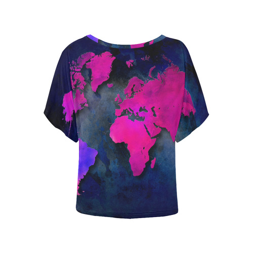 world map 14 Women's Batwing-Sleeved Blouse T shirt (Model T44)