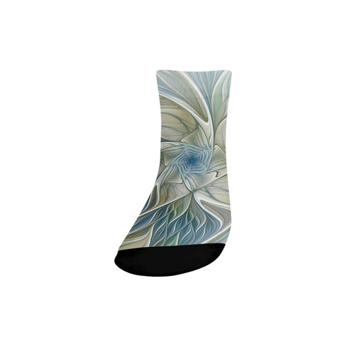 Floral Fantasy Pattern Abstract Blue Khaki Fractal Quarter Socks