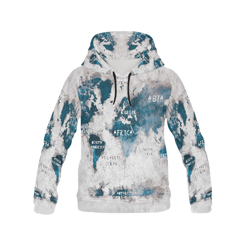 world map OCEANS and continents All Over Print Hoodie for Women (USA Size) (Model H13)