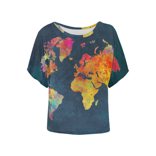 world map 16 Women's Batwing-Sleeved Blouse T shirt (Model T44)