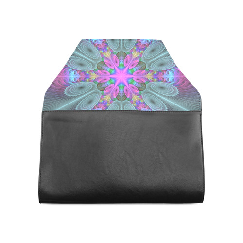 Mandala From Center Colorful Fractal Art With Pink Clutch Bag (Model 1630)