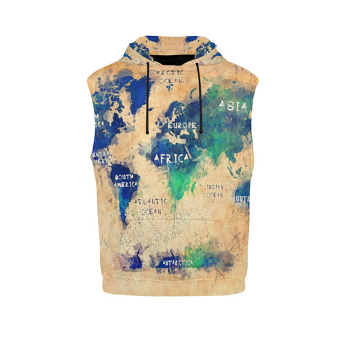 world map OCEANS and continents All Over Print Sleeveless Hoodie for Women (Model H15)