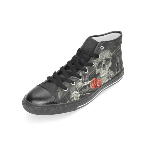 Steampunk Alchemist Mage Red Roses Celtic Skull Women's Classic High Top Canvas Shoes (Model 017)