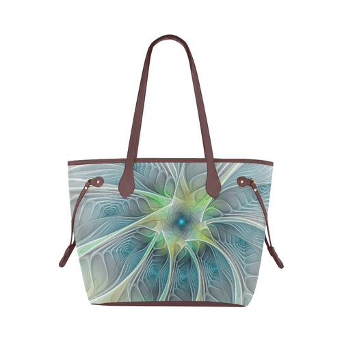 Floral Fantasy Abstract Blue Green Fractal Flower Clover Canvas Tote Bag (Model 1661)