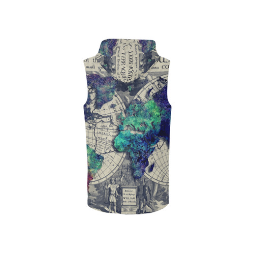 world map 22 All Over Print Sleeveless Zip Up Hoodie for Women (Model H16)