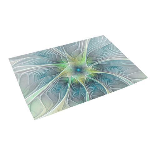 Floral Fantasy Abstract Blue Green Fractal Flower Azalea Doormat 24" x 16" (Sponge Material)