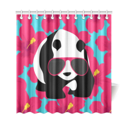 Panda Sunglasses Tropical Hibiscus Floral Shower Curtain 69"x72"