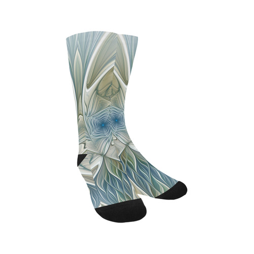 Floral Fantasy Pattern Abstract Blue Khaki Fractal Trouser Socks