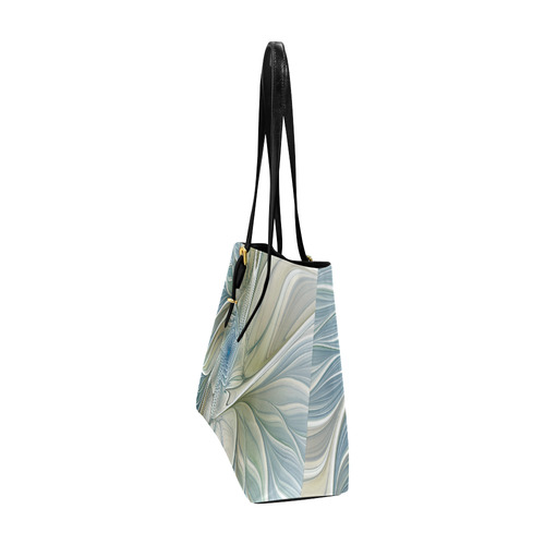 Floral Fantasy Pattern Abstract Blue Khaki Fractal Euramerican Tote Bag/Large (Model 1656)