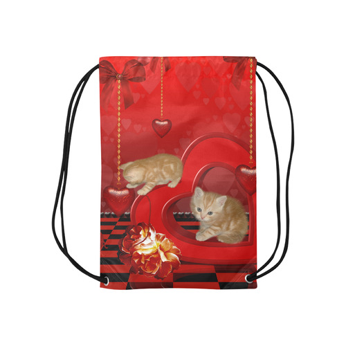 Cute kitten with hearts Small Drawstring Bag Model 1604 (Twin Sides) 11"(W) * 17.7"(H)