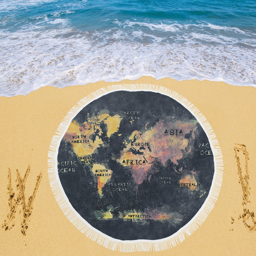 world map OCEANS and continents Circular Beach Shawl 59"x 59"