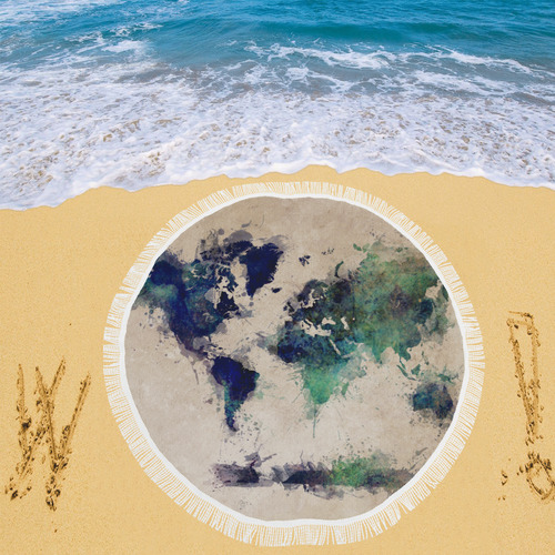 world map 20 Circular Beach Shawl 59"x 59"
