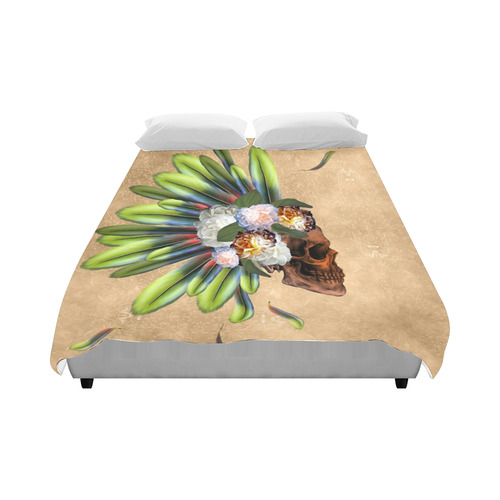 Amazing skull with feathers and flowers Duvet Cover 86"x70" ( All-over-print)