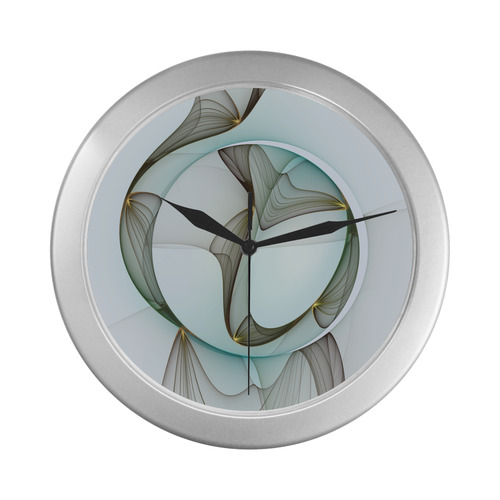 Abstract Modern Turquoise Brown Gold Elegance Silver Color Wall Clock