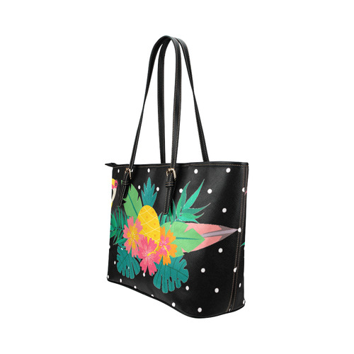 Tropical Hibiscus Floral Toucan Pineapple Monstera Leather Tote Bag/Large (Model 1651)