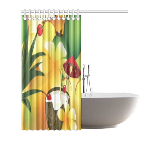 Tropical Floral Watercolor Pineapple Coconut Shower Curtain 72"x72"