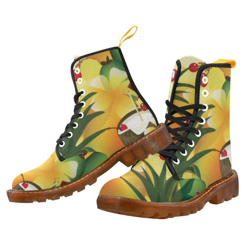 Tropical Floral Watercolor Pineapple Coconut Martin Boots For Women Model 1203H
