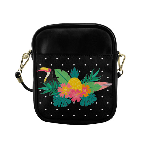 Tropical Hibiscus Floral Toucan Pineapple Monstera Sling Bag (Model 1627)