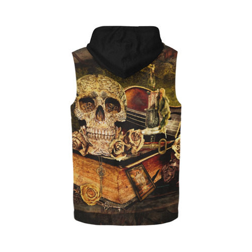 Steampunk Alchemist Mage Roses Celtic Skull All Over Print Sleeveless Zip Up Hoodie for Men (Model H16)