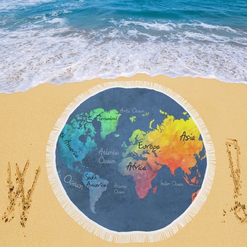 world map 30 Circular Beach Shawl 59"x 59"