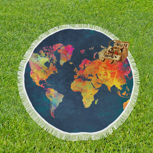 world map 16 Circular Beach Shawl 59"x 59"