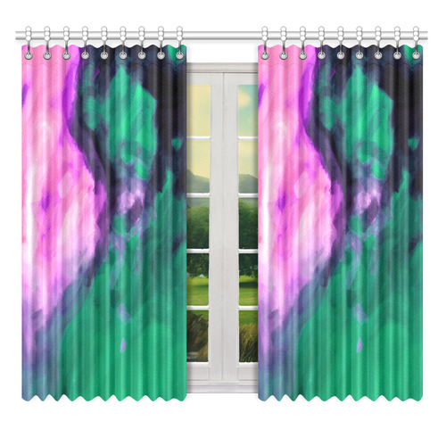 psychedelic splash painting texture abstract background in green and pink Window Curtain 52" x 63"(One Piece)