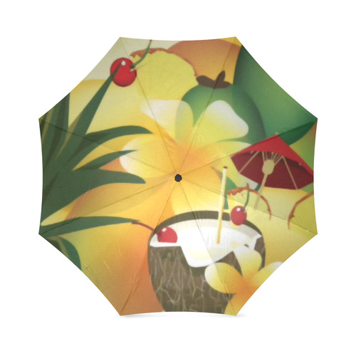 Tropical Floral Watercolor Pineapple Coconut Foldable Umbrella (Model U01)