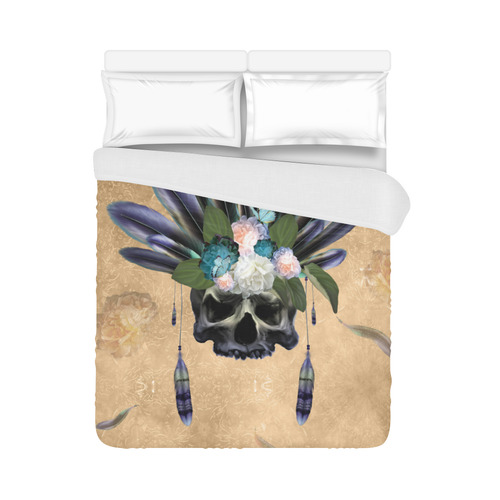 Cool skull with feathers and flowers Duvet Cover 86"x70" ( All-over-print)