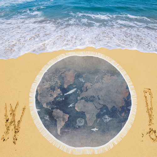 world map 26 Circular Beach Shawl 59"x 59"