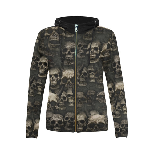 Crypt of the devilish dead skull All Over Print Full Zip Hoodie for Women (Model H14)