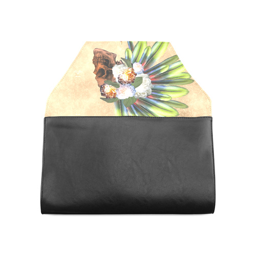 Amazing skull with feathers and flowers Clutch Bag (Model 1630)
