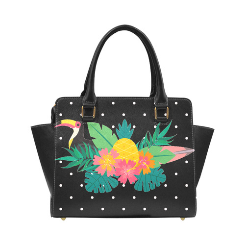 Tropical Hibiscus Floral Toucan Pineapple Monstera Classic Shoulder Handbag (Model 1653)