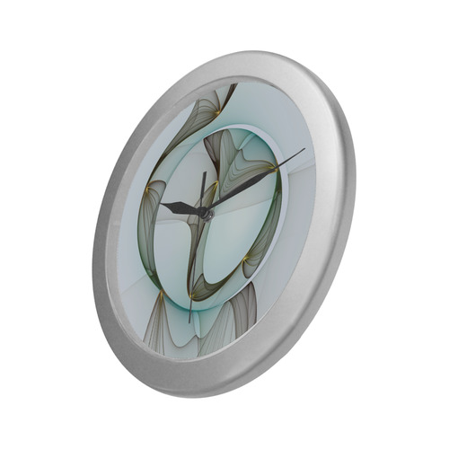 Abstract Modern Turquoise Brown Gold Elegance Silver Color Wall Clock