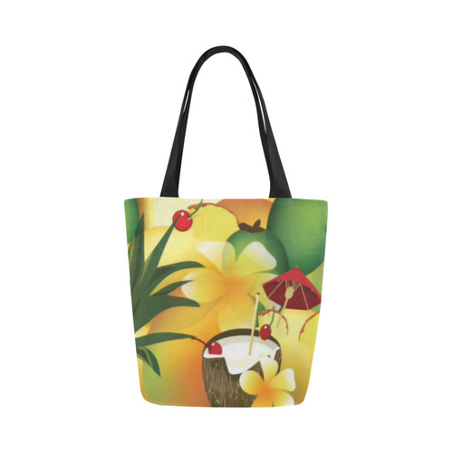 Tropical Floral Watercolor Pineapple Coconut Canvas Tote Bag (Model 1657)