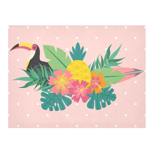 Tropical Hibiscus Floral Toucan Pineapple Monstera Cotton Linen Tablecloth 52"x 70"