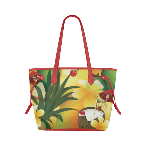Tropical Floral Watercolor Pineapple Coconut Clover Canvas Tote Bag (Model 1661)