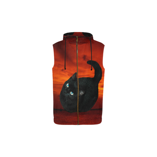 Cat and Red Sky All Over Print Sleeveless Zip Up Hoodie for Kid (Model H16)