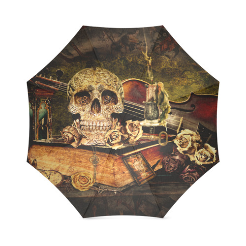 Steampunk Alchemist Mage Roses Celtic Skull Foldable Umbrella (Model U01)