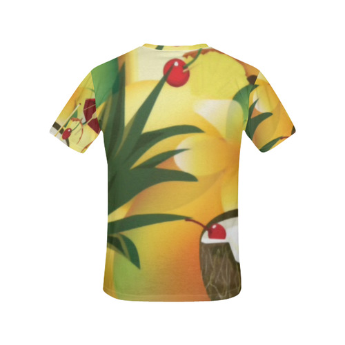 Tropical Floral Watercolor Pineapple Coconut All Over Print T-Shirt for Women (USA Size) (Model T40)