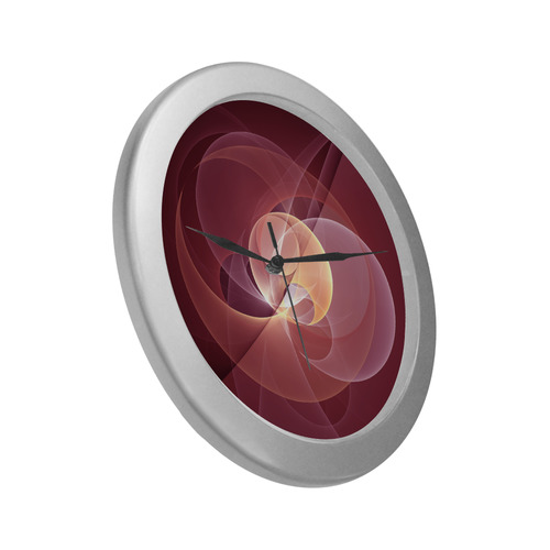 Movement Abstract Modern Wine Red Pink Fractal Art Silver Color Wall Clock