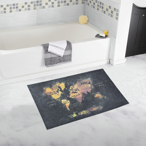 world map OCEANS and continents Bath Rug 20''x 32''