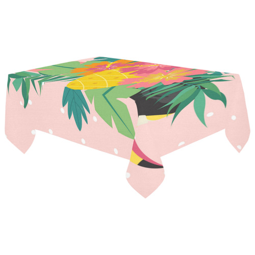 Tropical Hibiscus Floral Toucan Pineapple Monstera Cotton Linen Tablecloth 60"x 104"