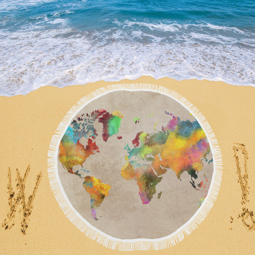 world map 17 Circular Beach Shawl 59"x 59"